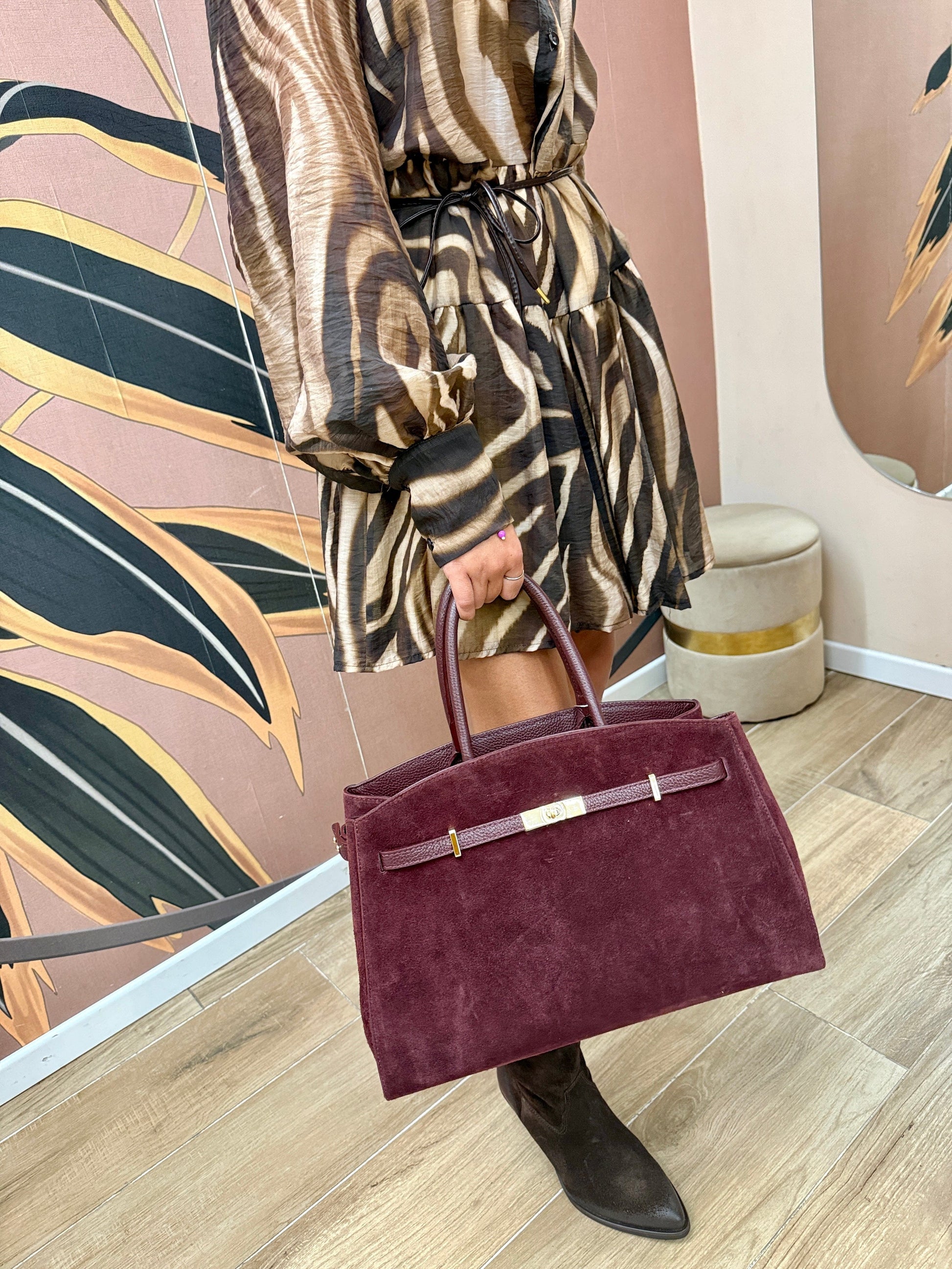 borsa camoscio misura large con fibbia - VINO