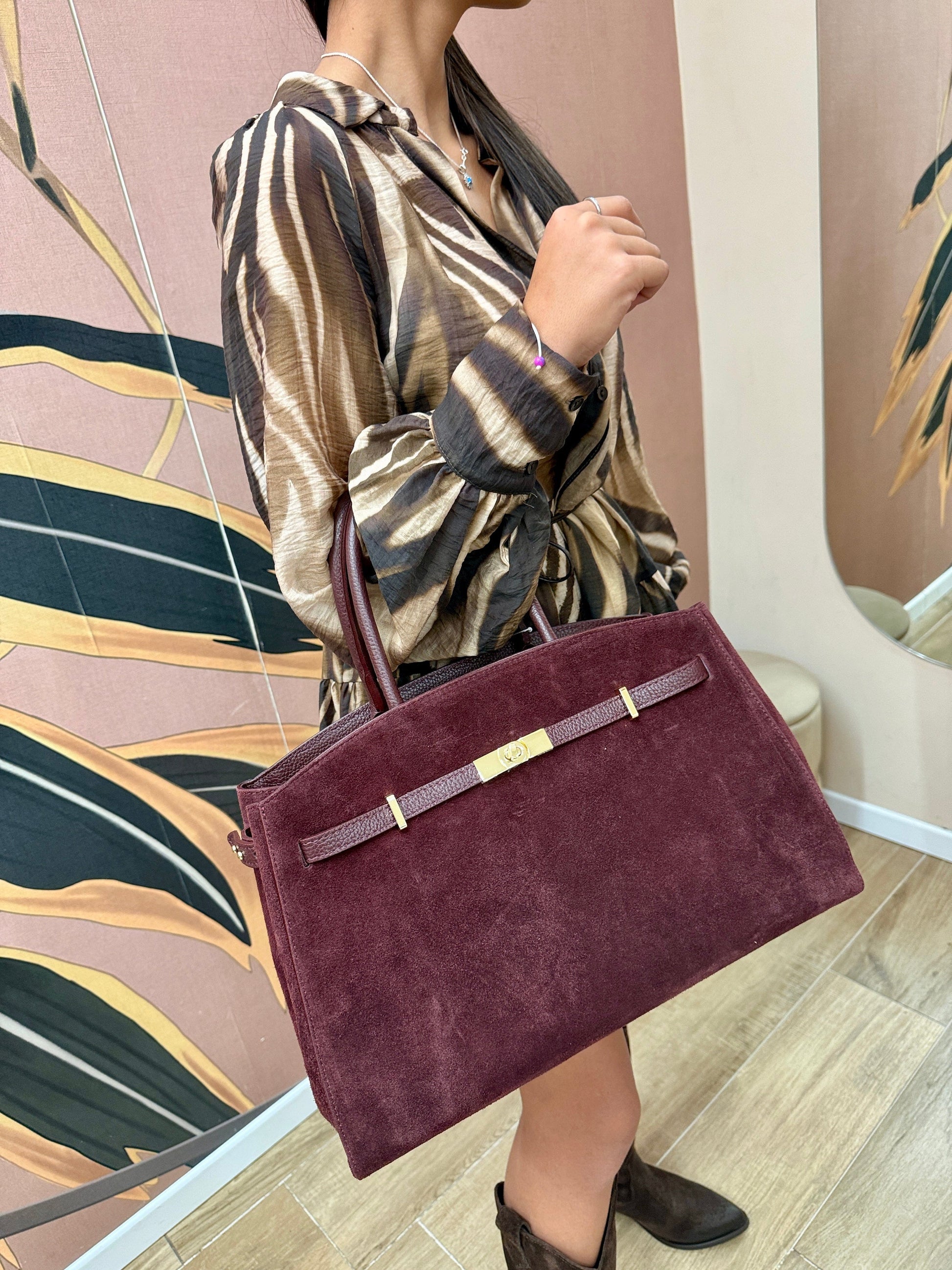 borsa camoscio misura large con fibbia - VINO