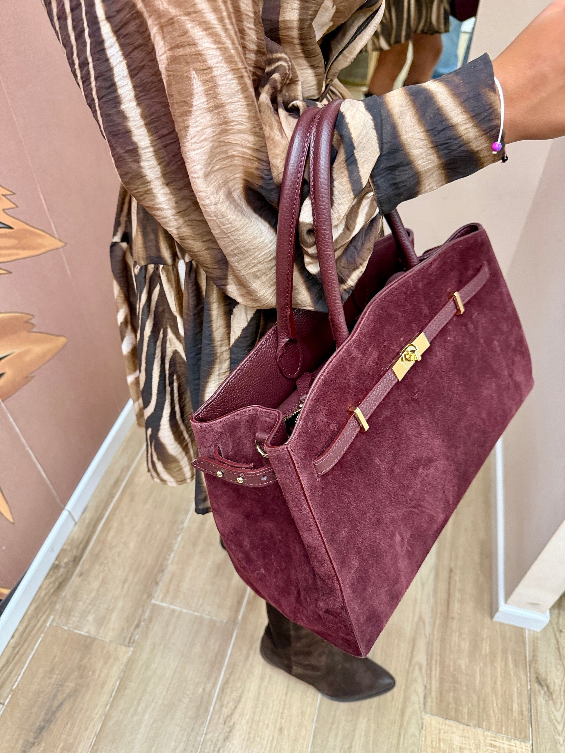 borsa camoscio misura large con fibbia - VINO