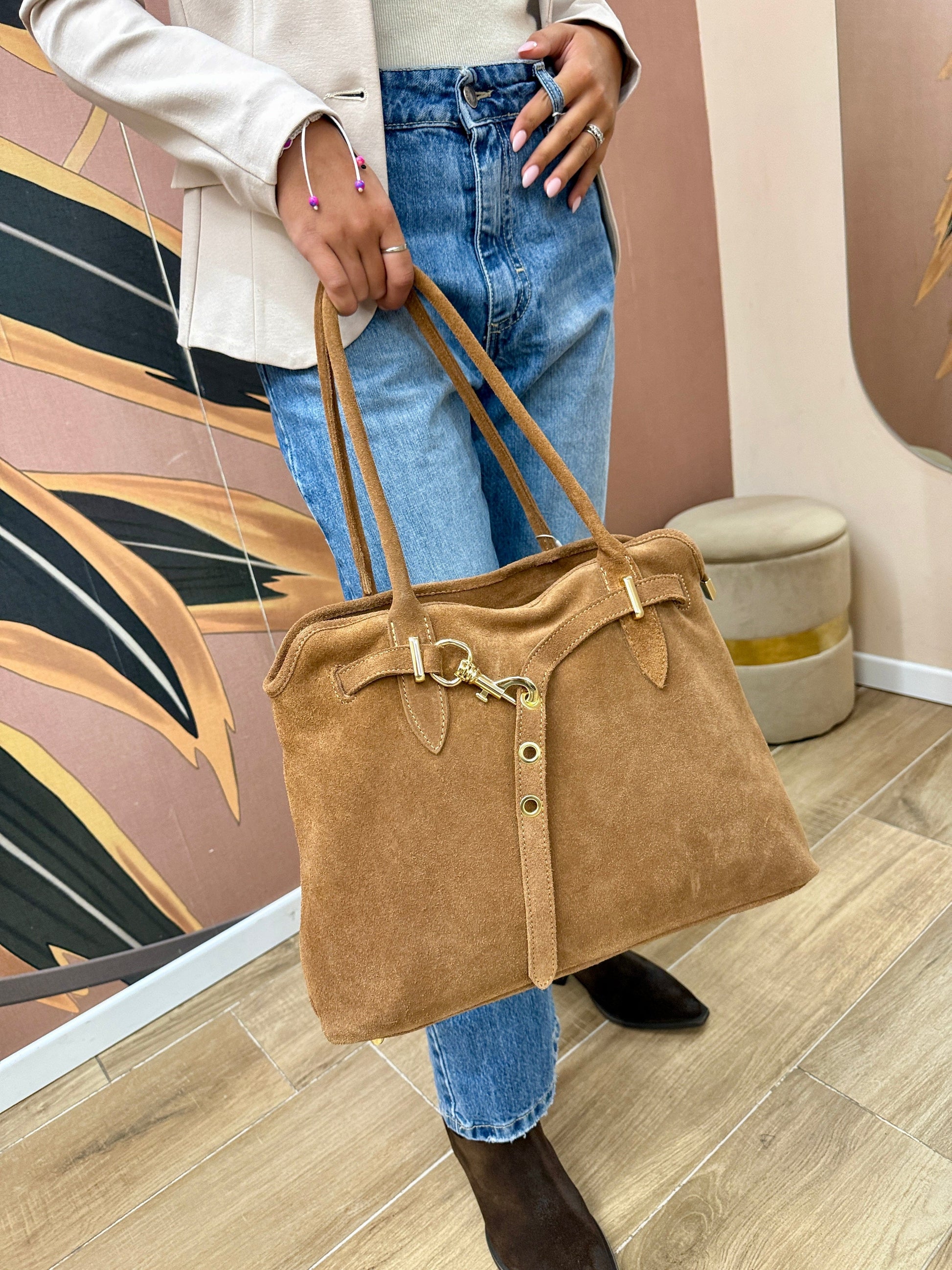 borsa in camoscio con fibbia - CUOIO