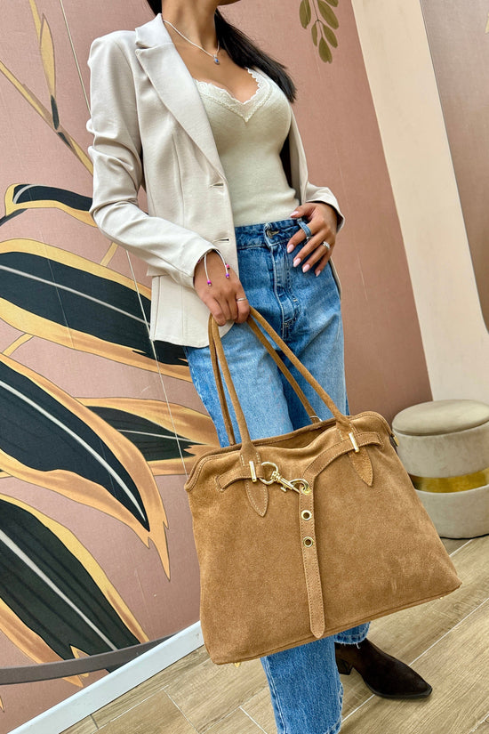 borsa in camoscio con fibbia - CUOIO