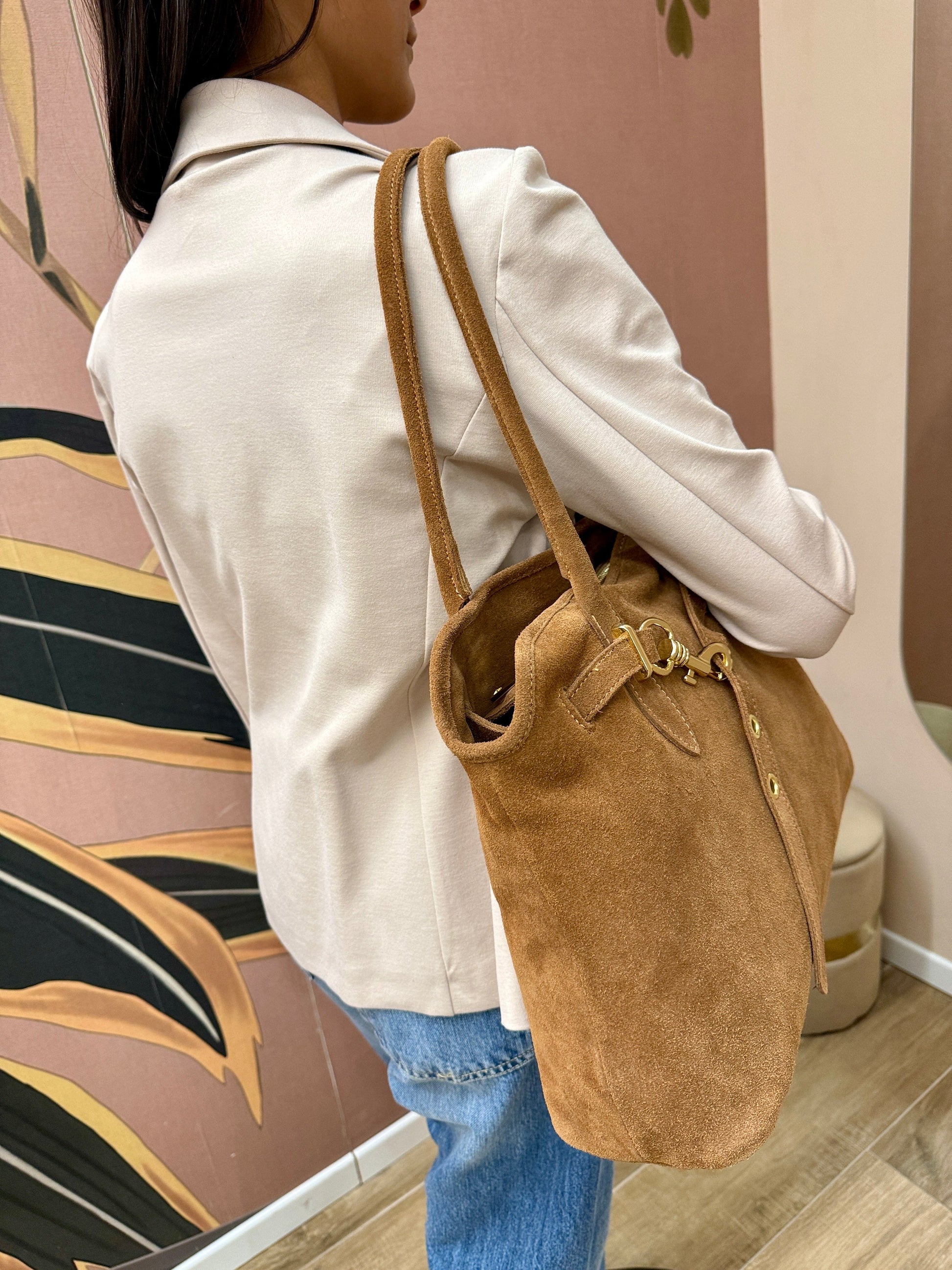 borsa in camoscio con fibbia - CUOIO