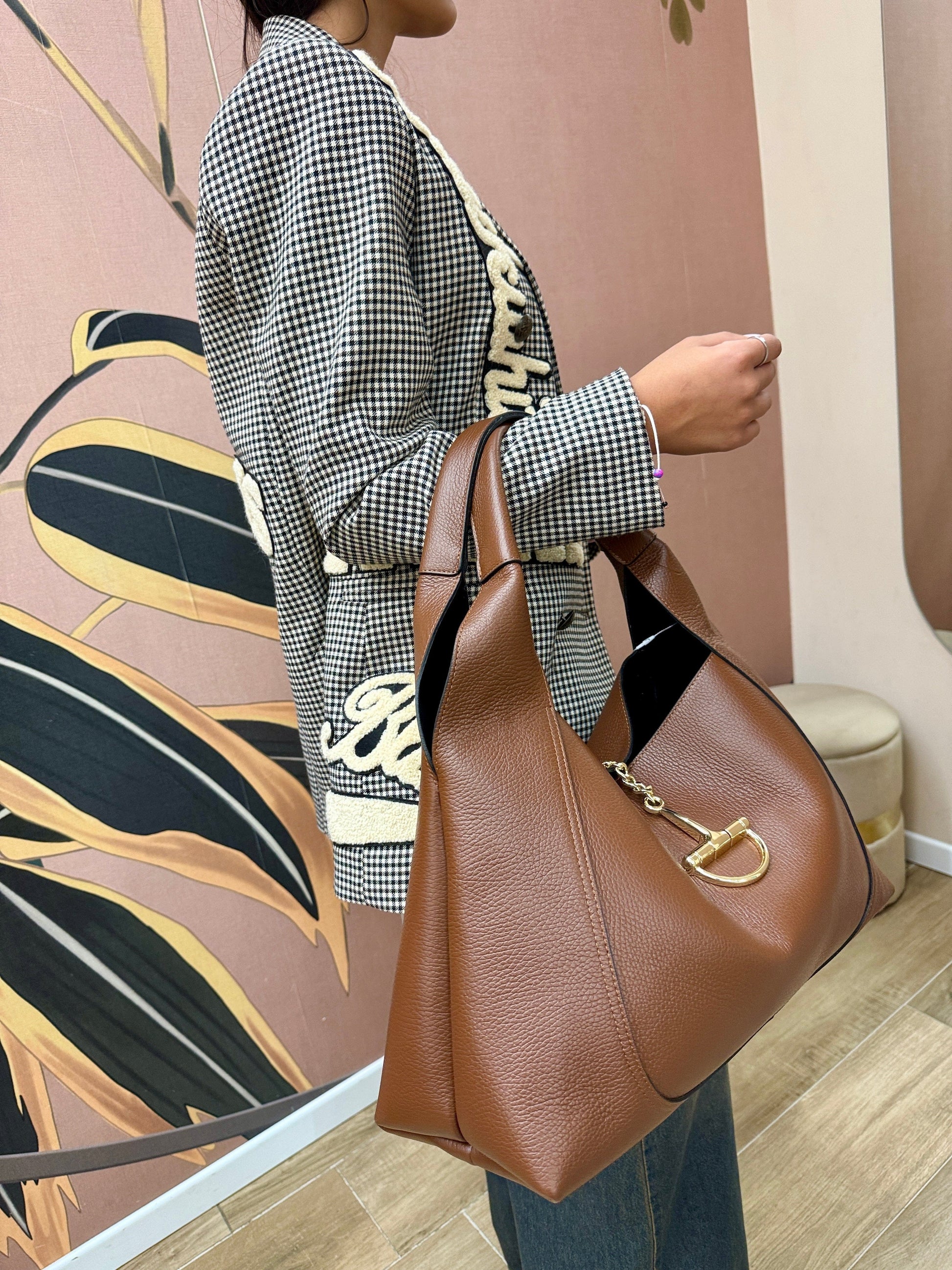 borsa maxi in vera pelle - CUOIO