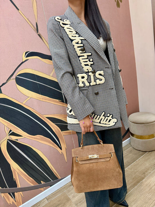 borsa con morsetto in camoscio - CUOIO