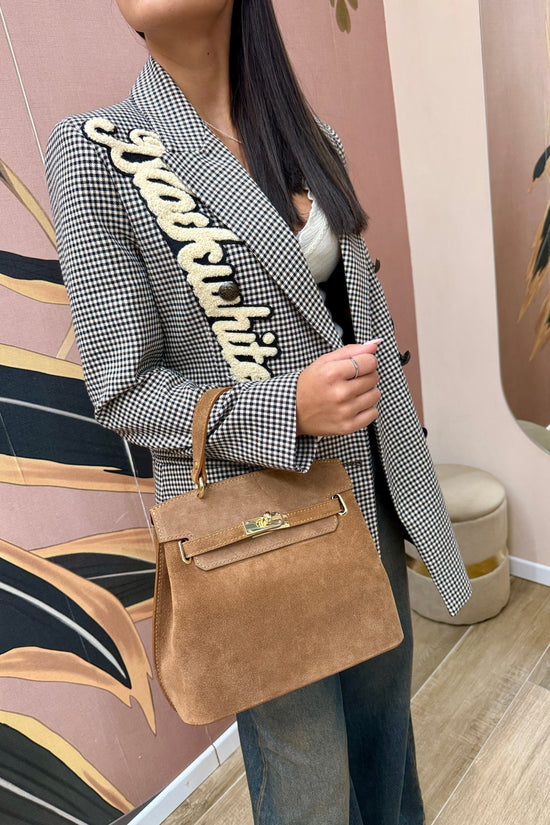 borsa con morsetto in camoscio - CUOIO