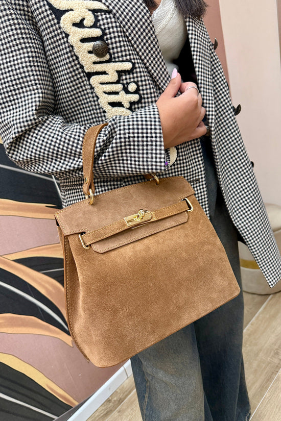 borsa con morsetto in camoscio - CUOIO