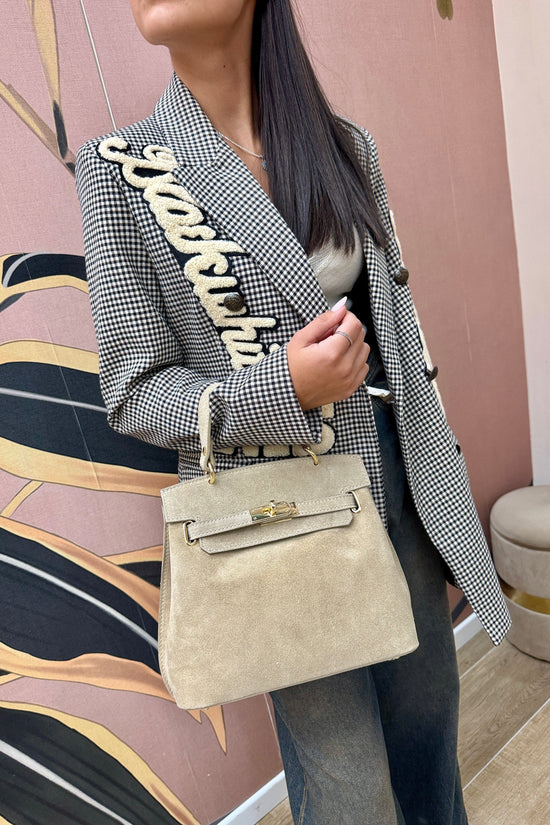 borsa con morsetto in camoscio - BEIGE