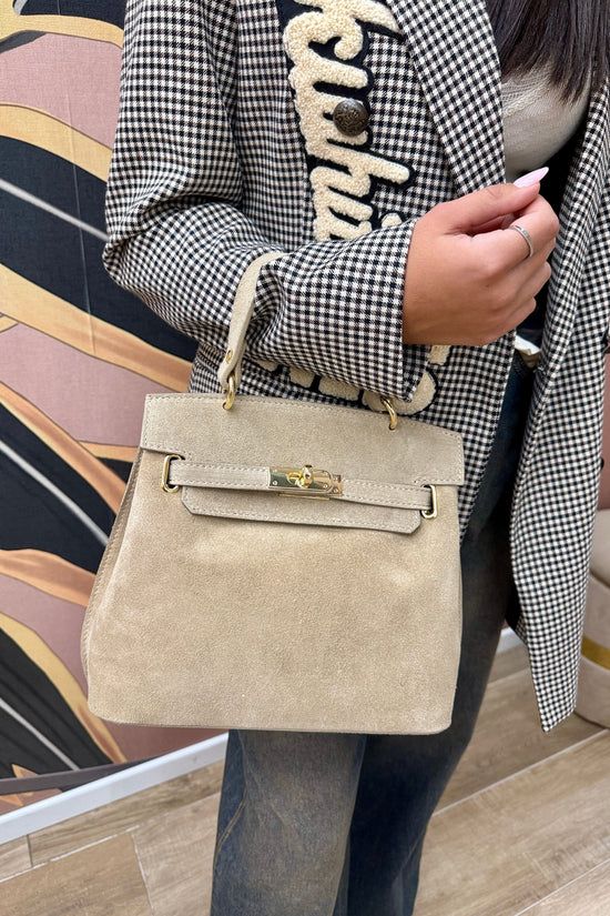 borsa con morsetto in camoscio - BEIGE