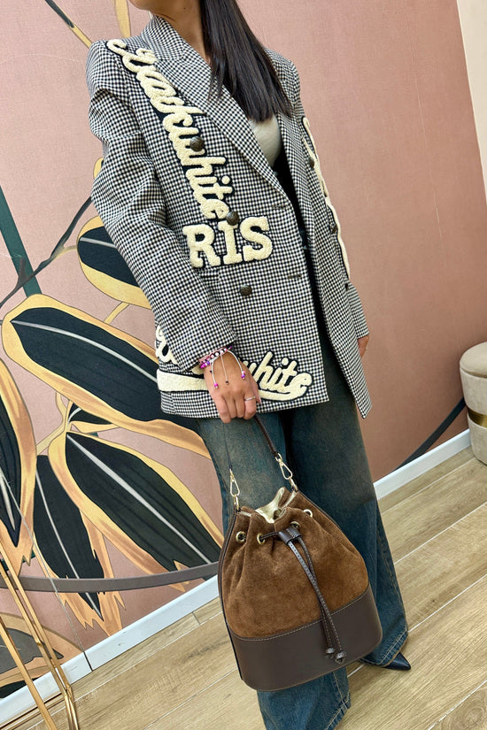 Secchiello medio in pelle e camoscio - TABACCO