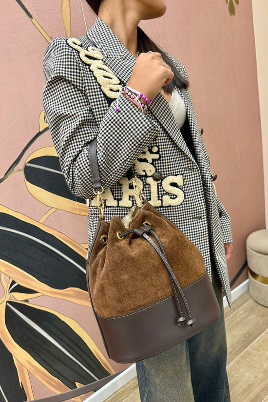 Secchiello medio in pelle e camoscio - TABACCO