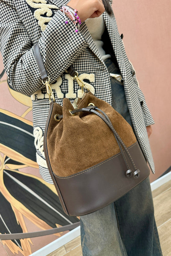 Secchiello medio in pelle e camoscio - TABACCO