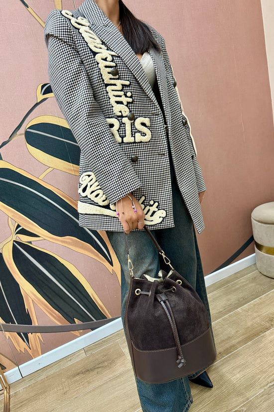 Secchiello medio in pelle e camoscio - MORO