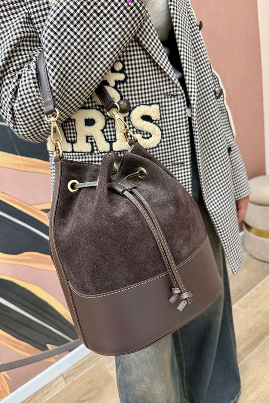 Secchiello medio in pelle e camoscio - MORO