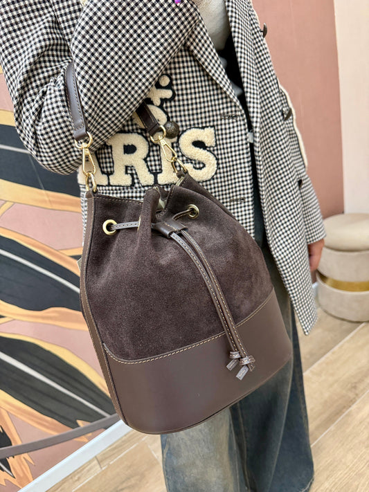 Secchiello medio in pelle e camoscio - MORO