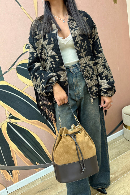 Secchiello medio in pelle e camoscio - CUOIO