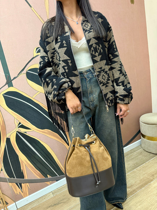 Secchiello medio in pelle e camoscio - CUOIO