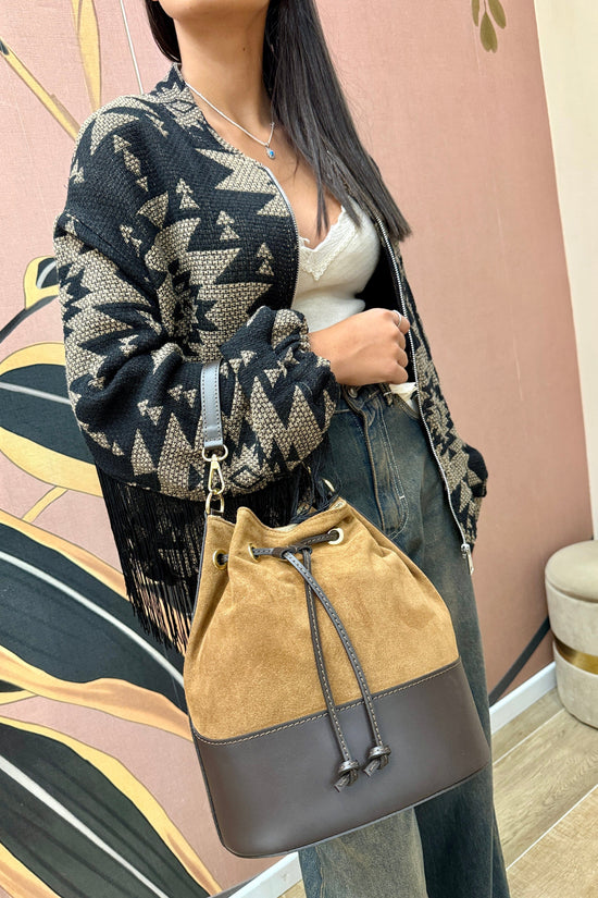 Secchiello medio in pelle e camoscio - CUOIO