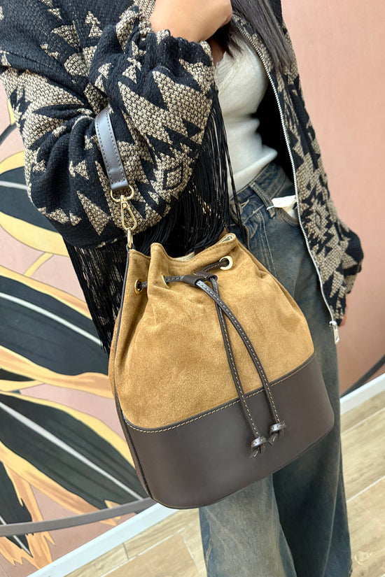 Secchiello medio in pelle e camoscio - CUOIO