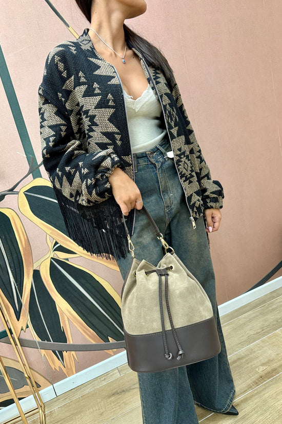 Secchiello medio in pelle e camoscio - TORTORA