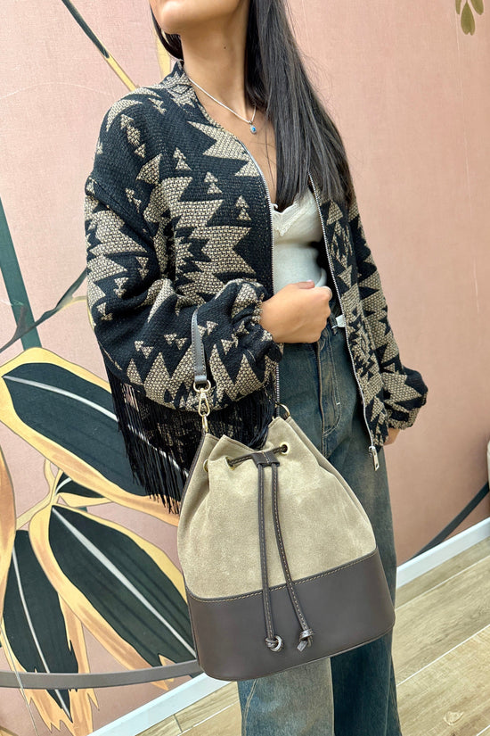 Secchiello medio in pelle e camoscio - TORTORA