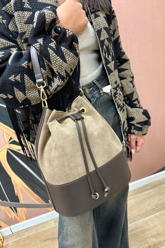 Secchiello medio in pelle e camoscio - TORTORA