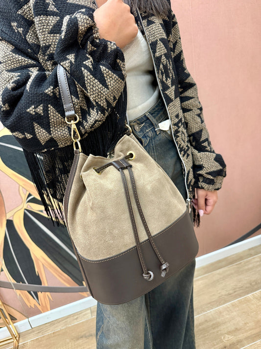 Secchiello medio in pelle e camoscio - TORTORA