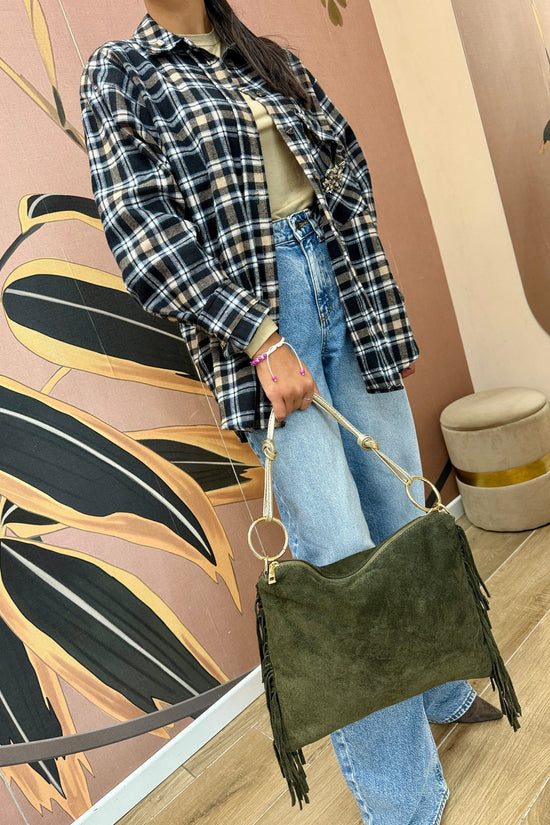 Pochette piatta con frange - MILITARE