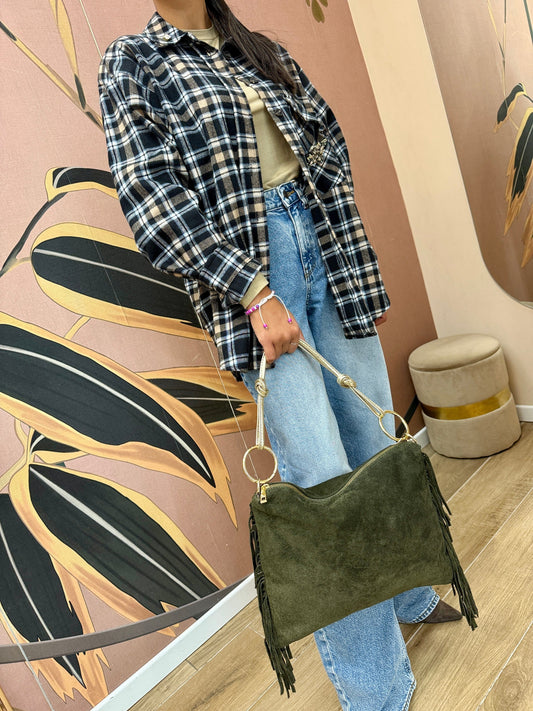 Pochette piatta con frange - MILITARE