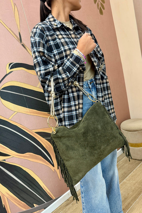 Pochette piatta con frange - MILITARE