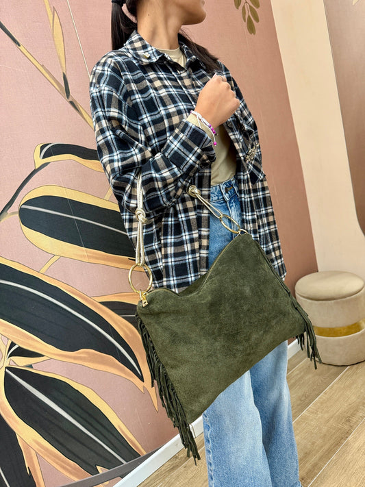 Pochette piatta con frange - MILITARE