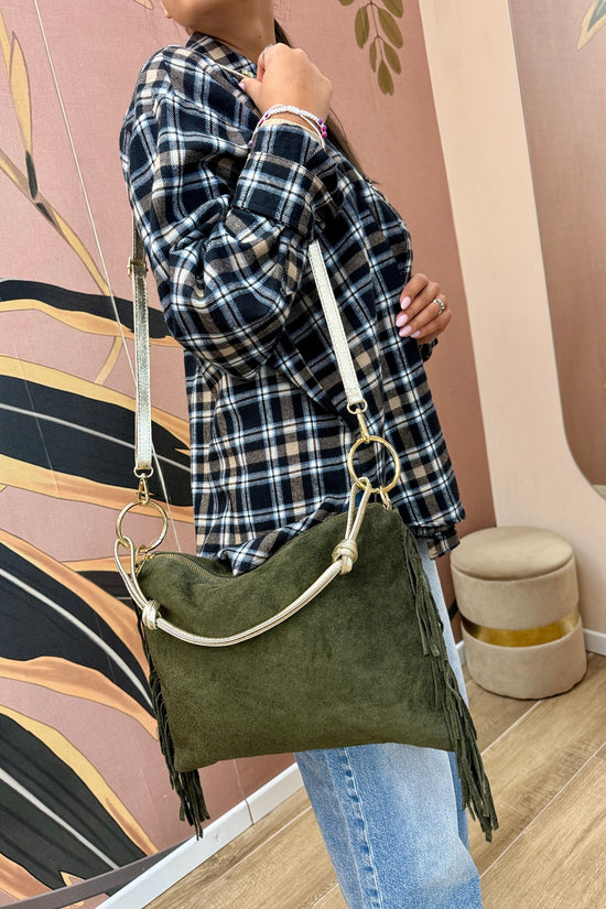 Pochette piatta con frange - CUOIO