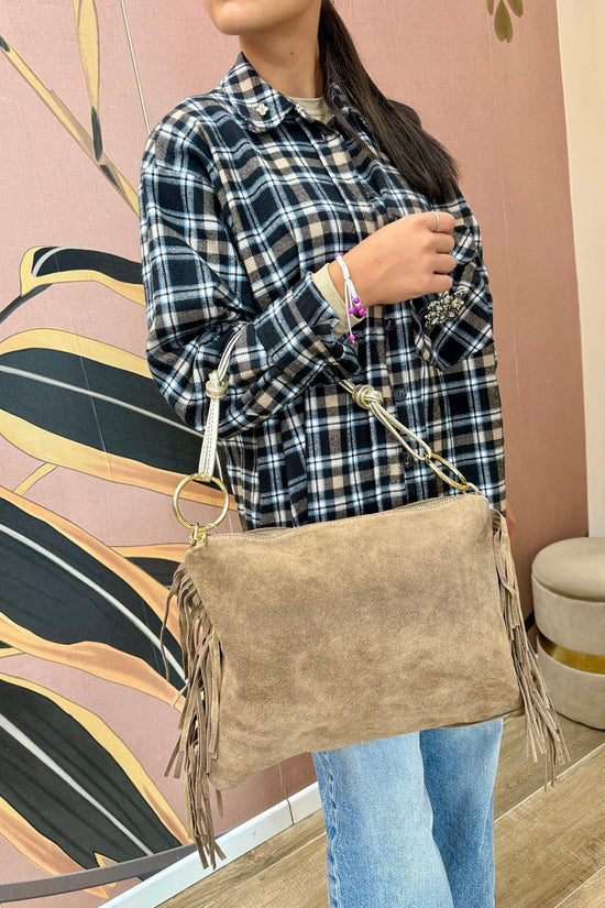 Pochette piatta con frange - TAUPE