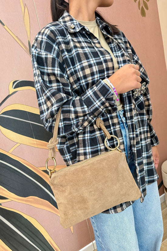 Pochette mini in camoscio - TAUPE