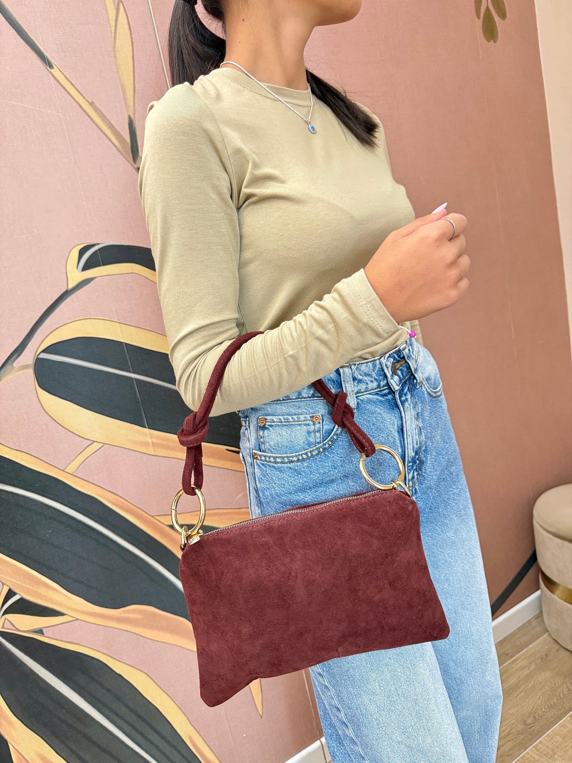 Pochette mini in camoscio - VINO