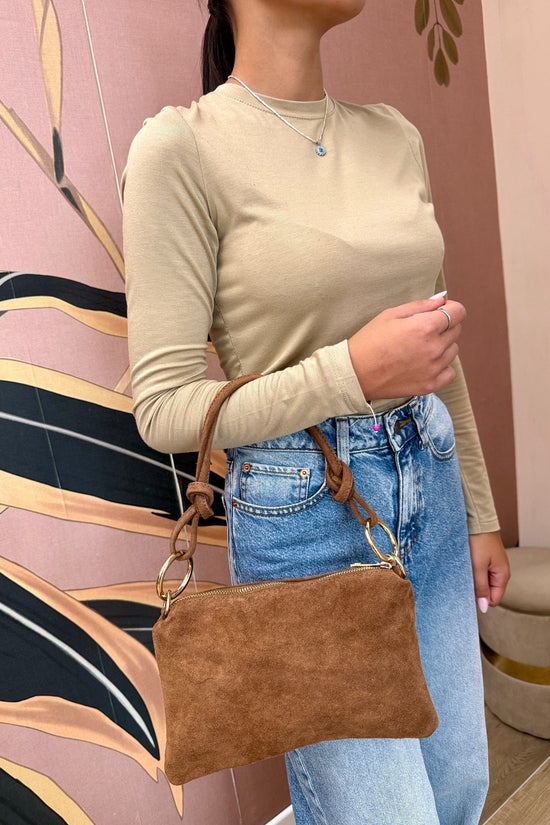 Pochette mini in camoscio - CUOIO