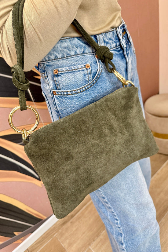 Pochette mini in camoscio - MILITARE
