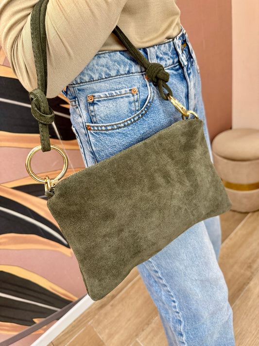 Pochette mini in camoscio - MILITARE