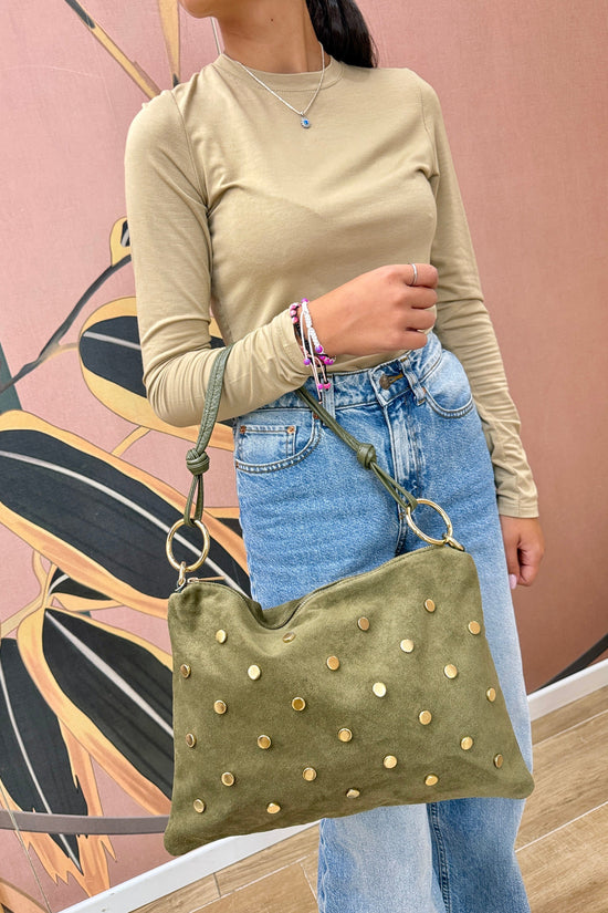 Pochette con borchie in camoscio - MILITARE