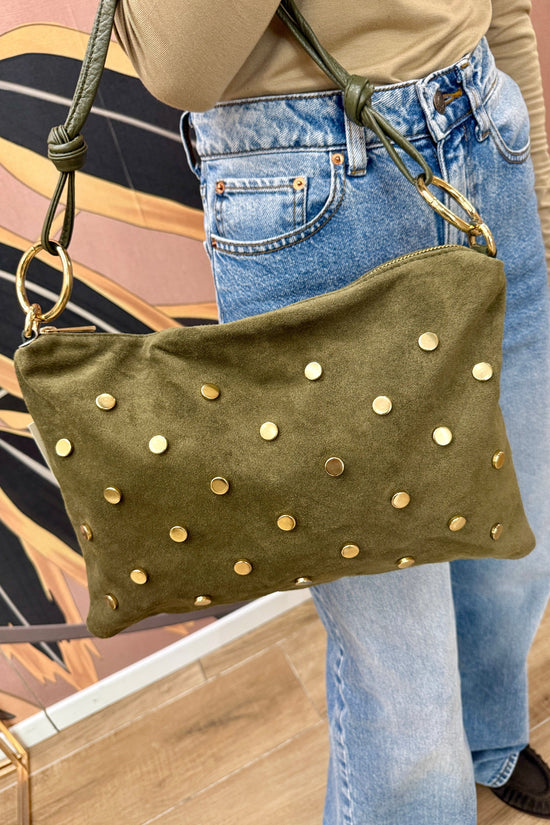 Pochette con borchie in camoscio - MILITARE