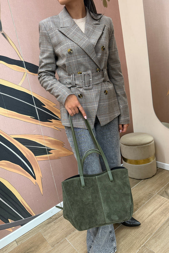 borsa camoscio e pelle doppi manici - VERDE