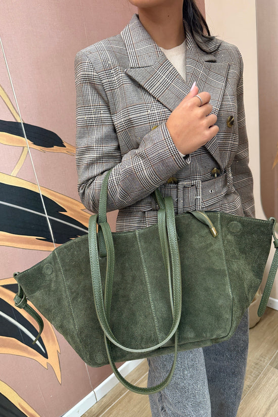 borsa camoscio e pelle doppi manici - VERDE