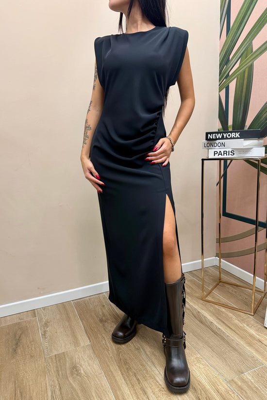 Abito lungo con spacco - NERO