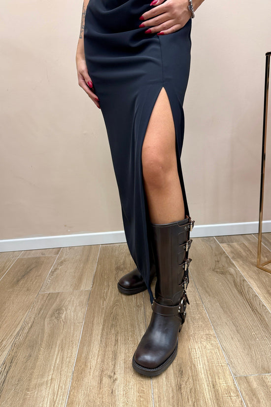 Abito lungo con spacco - NERO