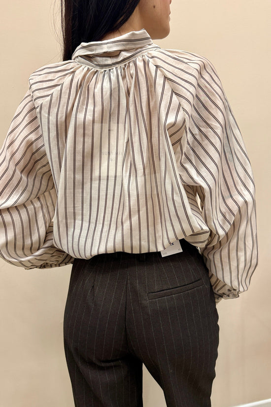 Camicia con fiocco gessata - PANNA