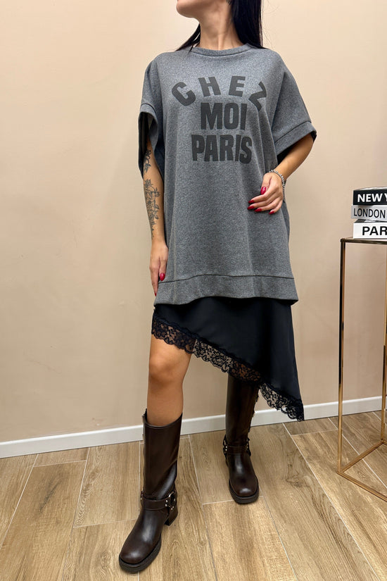 Abito in felpa con pizzo - GRIGIO