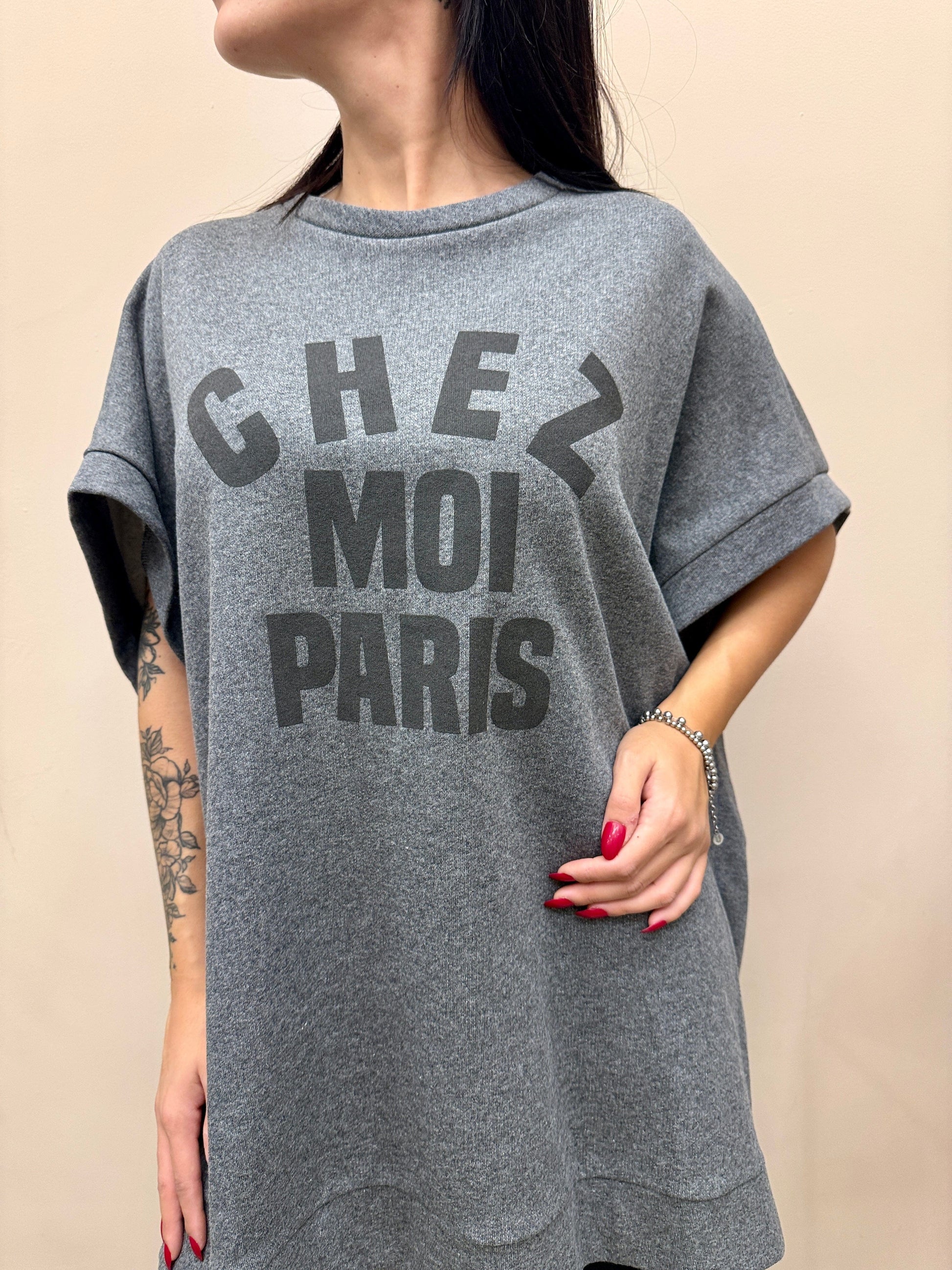 Abito in felpa con pizzo - GRIGIO