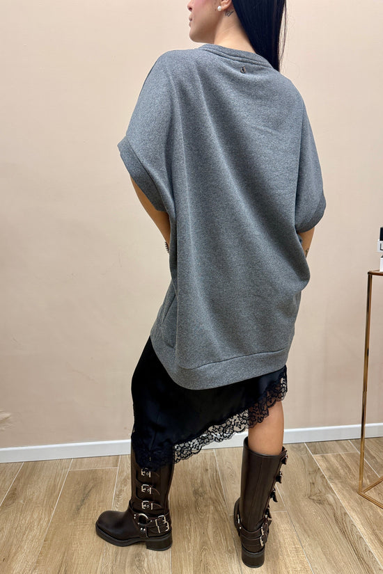 Abito in felpa con pizzo - GRIGIO