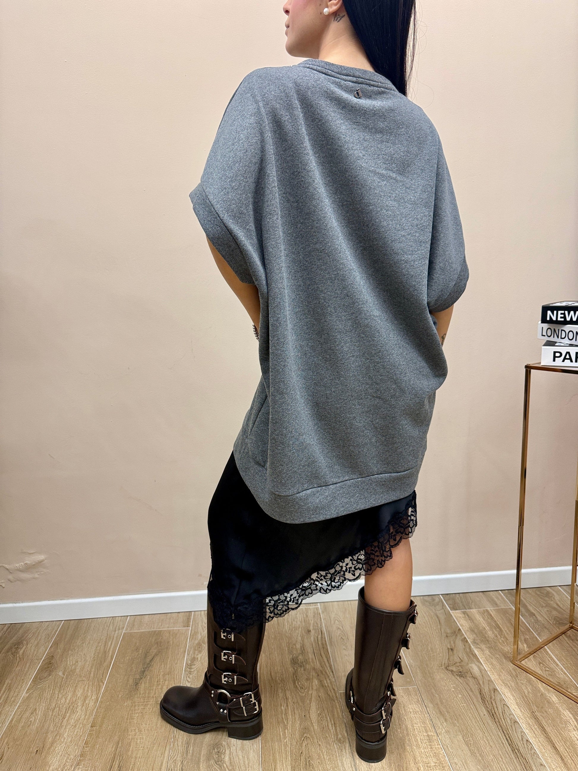 Abito in felpa con pizzo - GRIGIO