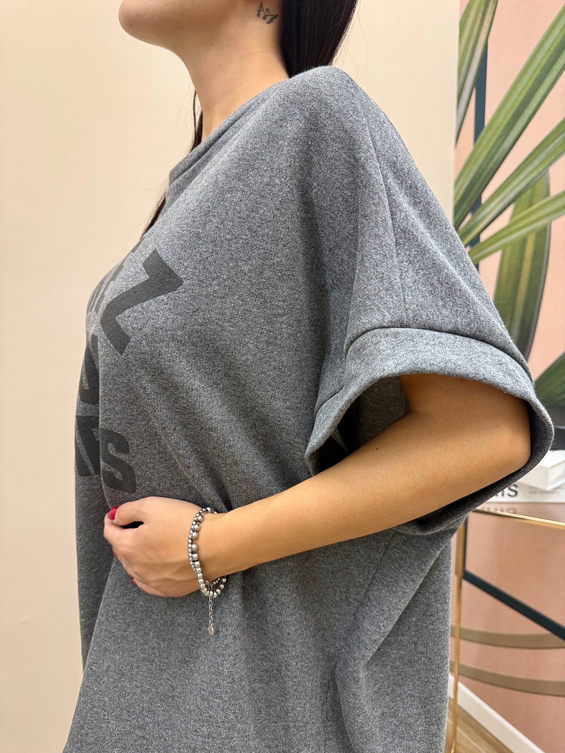 Abito in felpa con pizzo - GRIGIO