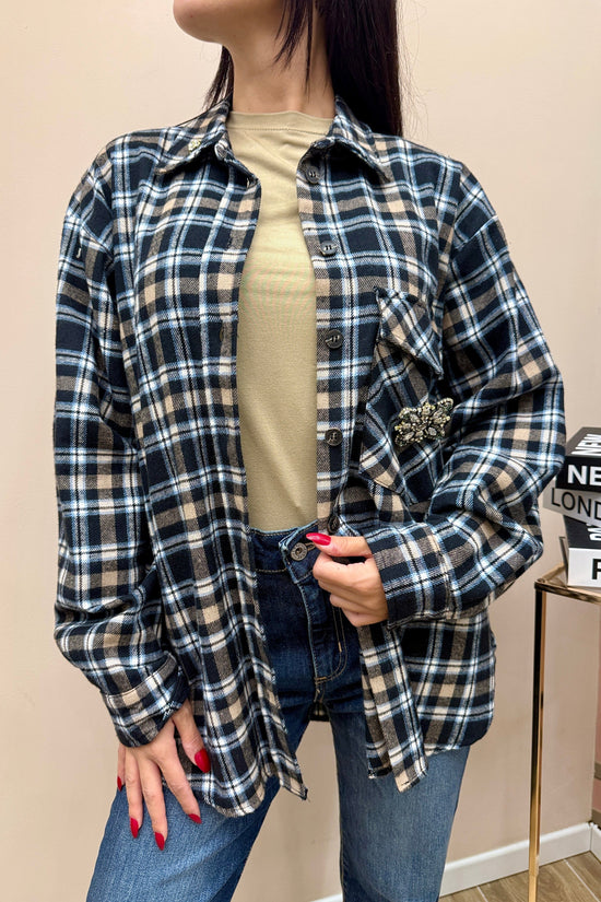 Camicia check con spille - NERO